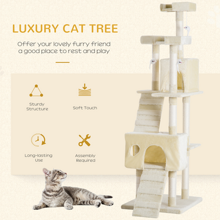 Cat Tree Furniture – Scratcher Post with Bed, Play House, Ladder & Toy for Kittens