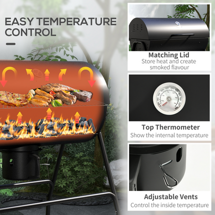 Outsunny Barrel Charcoal BBQ Grill Trolley with Ash Catcher and Thermometer