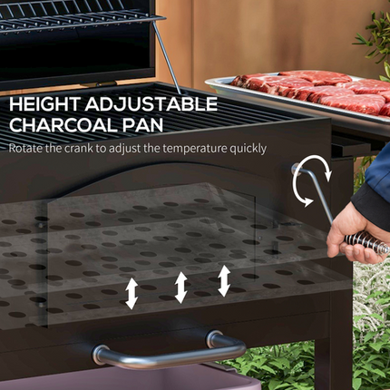 Outsunny Charcoal BBQ Grill with Adjustable Height Trolley and Thermometer