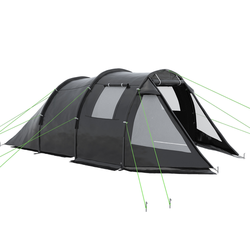 Outsunny 3–4 Person Tunnel Tent – 2-Room Camping Tent with Windows – Black