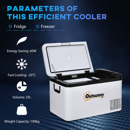 Outsunny 25L 12V Car Refrigerator – LED Light – Portable Indoor & Outdoor Use