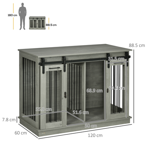 PawHut Dog Crate Furniture – Double Dog Cage for Large & Small Dogs – Grey