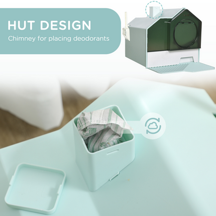 PawHut Hooded Cat Litter Tray – Scoop, Drawer Pan & Handle – Light Blue
