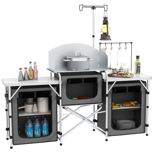 Outsunny Portable Folding Camping Kitchen – Windshield, Light Stand & Carry Bag