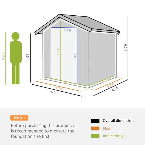 Grey Outdoor Metal Shed 152x132x188 cm with Sliding Door and Sloped Roof – Tool Storage House