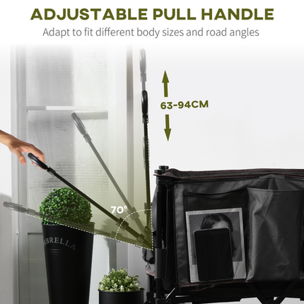 Folding Garden Camping Trolley – Collapsible Steel Frame with Oxford Fabric – Black