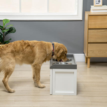 Elevated Dog Bowls with 21L Storage Drawer – For Large Dogs & Cats – White