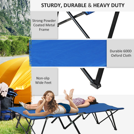 Outsunny Double Folding Camping Cot – Portable Sunbed with Carry Bag – Blue