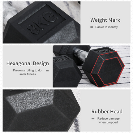 HOMCOM Hex Dumbbell Set 2x8kg – Home Weight Lifting Fitness Equipment
