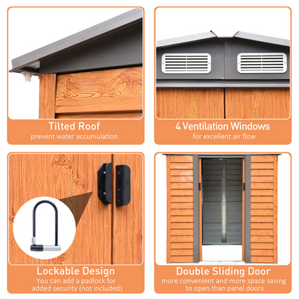 6x5FT Brown Metal Garden Shed – Outdoor Tool Storage House 193Lx152Wx203H cm