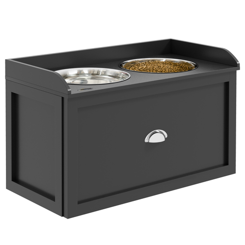 PawHut Raised Stainless Steel Dog Bowl with 21L Storage Drawer – Large Dog Feeder