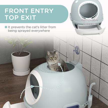 Enclosed Cat Litter Box with Scoop – Drawer & Skylight – Easy to Clean
