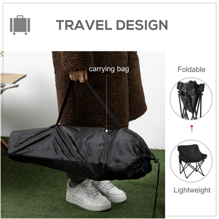 Folding Camping Chair with Carry Bag & Storage Pocket – Black