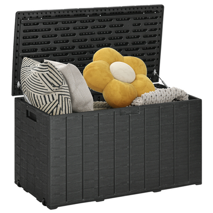 Black 336L Plastic Outdoor Storage Box with Wheels – Weatherproof Garden Container