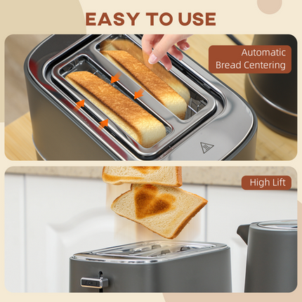 HOMCOM 3000W Electric Kettle & 2-Slice Toaster Set – Fast Boil – Grey
