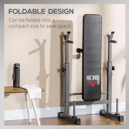 HOMCOM Adjustable Foldable Weight Bench with Barbell Rack and Dip Station