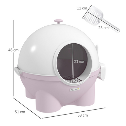 PawHut Large Cat Litter Box with Scoop – Front Entrance – 53 x 51 x 48 cm – Pink