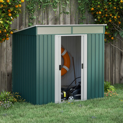 Green Metal Garden Shed 6.5 x 4FT – Lockable Storage House with Foundation for Tools