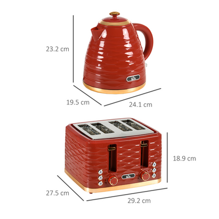 HOMCOM 1.7L Rapid Boil Kettle & 4-Slice Toaster Set – Red