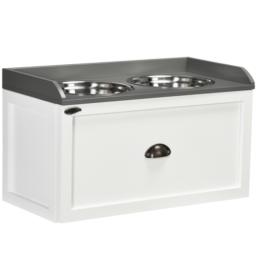Elevated Dog Bowls with 21L Storage Drawer – For Large Dogs & Cats – White