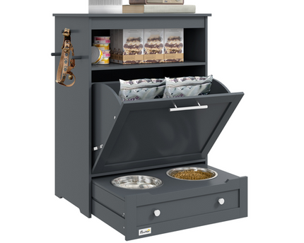 PawHut Pet Feeder Station – Food Storage Cabinet for Dogs and Cats – Black
