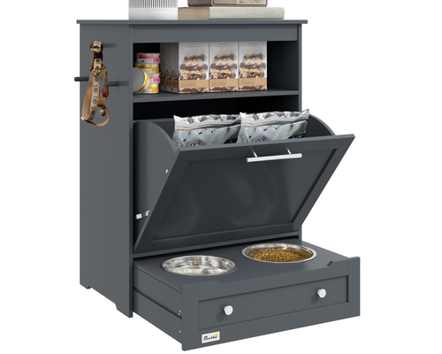 PawHut Pet Feeder Station – Food Storage Cabinet for Dogs and Cats – Black