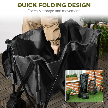 Folding Garden Camping Trolley – Collapsible Steel Frame with Oxford Fabric – Black