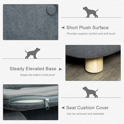 PawHut Short Plush Pet Sofa – Small Dog Couch – 70 × 47 × 30 cm – Grey