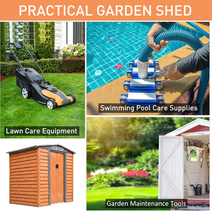 6x5FT Brown Metal Garden Shed – Outdoor Tool Storage House 193Lx152Wx203H cm