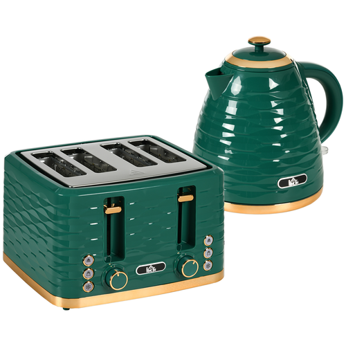 HOMCOM 1.7L Rapid Boil Kettle & 4-Slice Toaster Set – Green