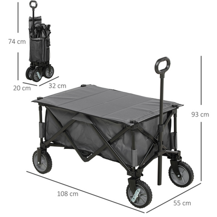 Folding Garden Camping Trolley – Collapsible Steel Cart with Folding Board – Black