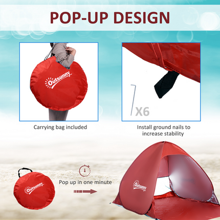Outsunny Beach Tent – Instant Pop-Up Sun Shade Shelter – Red