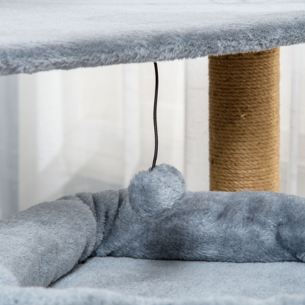 Cat Tree Tower with Scratching Posts, Perch, Condo & Kitten Toys – Grey