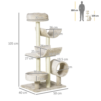 Large Multi-Level Cat Tree – Scratching Post, Tunnel, Perches & Play Center – Beige