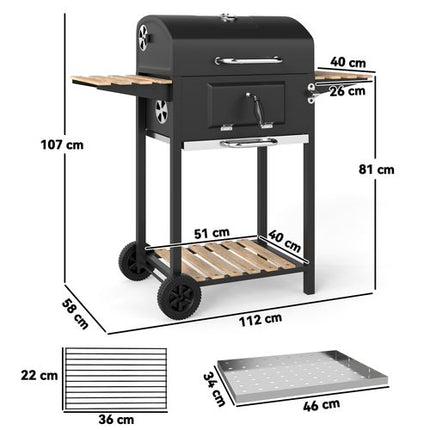Outsunny Charcoal BBQ Grill with Warming Rack and 3 Shelves - Temperature Gauge