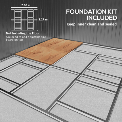 13x11FT Grey Steel Garden Shed – Outdoor Storage House with Foundation and Ventilation