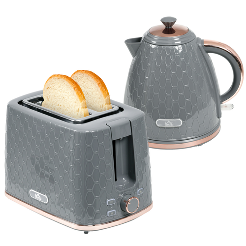 HOMCOM 1.7L Fast Boil Kettle & 2-Slice Toaster Set – Grey
