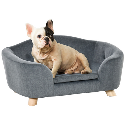 PawHut Short Plush Pet Sofa – Small Dog Couch – 70 × 47 × 30 cm – Grey