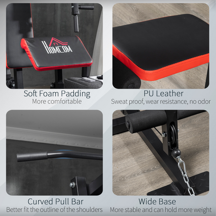 HOMCOM Multi-Station Home Gym – 66kg Weight Stack for Strength Training, Red