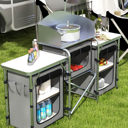Outsunny Portable Folding Camping Kitchen – Windshield, Light Stand & Carry Bag
