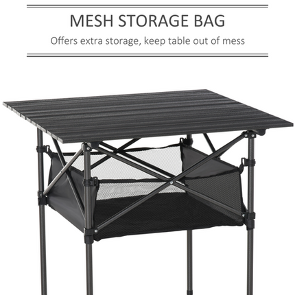 Aluminium Folding Camping Table – Roll-Top Design with Mesh Bag – Black