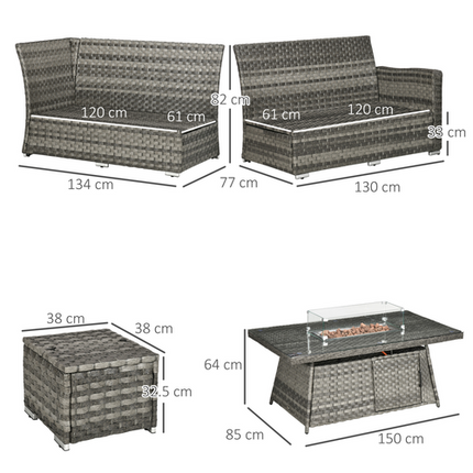 Outsunny 7-Piece Rattan Garden Furniture Set with 50,000 BTU Gas Fire Pit Table