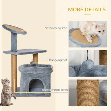 Cat Tree Tower with Scratching Posts, Perch, Condo & Kitten Toys – Grey