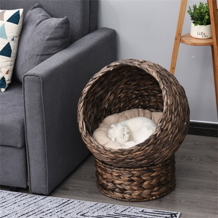 Wicker Cat Bed with Cushion – Handcrafted Elevated Pet Furniture