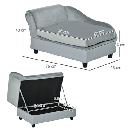 PawHut Pet Sofa Chair – Dog & Cat Couch with Cushion and Storage – Light Blue