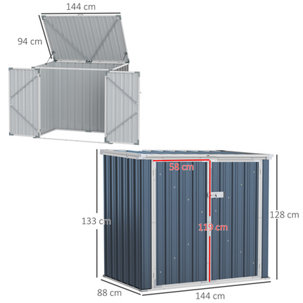 Steel 2-Bin Rubbish Storage Shed with Double Locking Doors – Outdoor Trash Can Enclosure by Outsunny