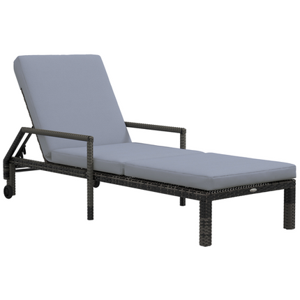 Mixed Grey Rattan Sun Lounger Set with Adjustable Backrest and Wheels – Garden Furniture