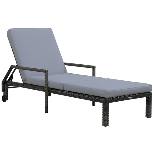 Mixed Grey Rattan Sun Lounger Set with Adjustable Backrest and Wheels – Garden Furniture