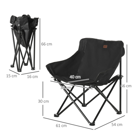 Folding Camping Chair with Carry Bag & Storage Pocket – Black