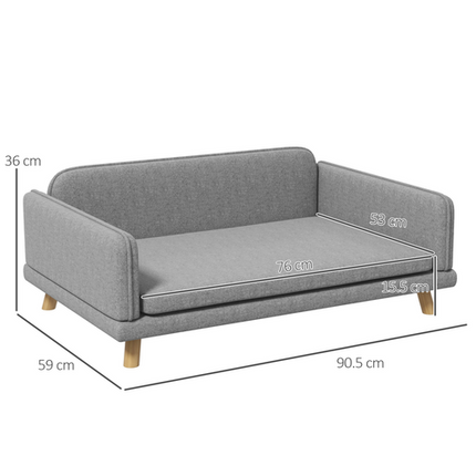 PawHut Dog Sofa Bed – Water-Resistant Couch with Legs for Medium Dogs – Grey